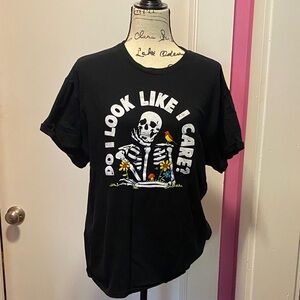 Black Graphic Tee with Skeleton Design